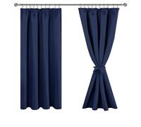 JIUZHEN Rideaux Occultants Galon Fronceur pour Rail Lot de 2 Rideau Isolant Thermique Anti UV Double Rideaux Decoration Bloquer Lumiere pour Salon Chambre 167x137cm(LxH) Bleu Foncé