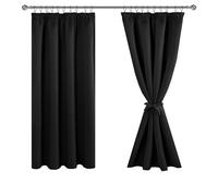 JIUZHEN Rideaux Occultants Galon Fronceur pour Rail Lot de 2 Rideau Isolant Thermique Anti UV Double Rideaux Decoration Bloquer Lumiere pour Salon Chambre 117x137cm(LxH) Noir