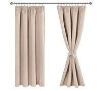 JIUZHEN Rideaux Occultants Galon Fronceur pour Rail Lot de 2 Rideau Isolant Thermique Anti UV Double Rideaux Decoration Bloquer Lumiere pour Salon Chambre 140x175cm(LxH) Beige