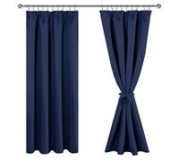 JIUZHEN Rideaux Occultants Galon Fronceur pour Rail Lot de 2 Rideau Isolant Thermique Anti UV Double Rideaux Decoration Bloquer Lumiere pour Salon Chambre 167x183cm(LxH) Bleu Foncé