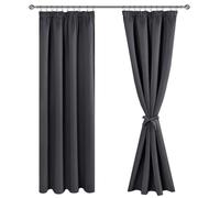 JIUZHEN Rideaux Occultants Galon Fronceur pour Rail Lot de 2 Rideau Isolant Thermique Anti UV Double Rideaux Decoration Bloquer Lumiere pour Salon Chambre 140x225cm(LxH) Gris Foncé