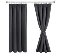 JIUZHEN Rideaux Occultants Galon Fronceur pour Rail Lot de 2 Rideau Isolant Thermique Anti UV Double Rideaux Decoration Bloquer Lumiere pour Salon Chambre 140x200cm(LxH) Gris Foncé