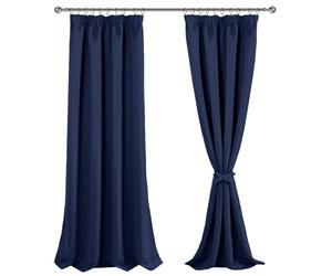 JIUZHEN Rideaux Occultants Galon Fronceur pour Rail Lot de 2 Rideau Isolant Thermique Anti UV Double Rideaux Decoration Bloquer Lumiere pour Salon Chambre 140x260cm(LxH) Bleu Foncé
