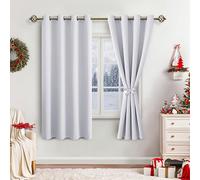 JIUZHEN Rideaux Occultants Rideau Thermique Isolant Anti Chaleur Lot de 2 Rideaux à Oeillets Isolation Lumiere Anti UV pour Chambre Maison Salon 132x160cm(LxH Blanc Girs