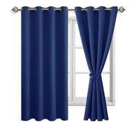 JIUZHEN Rideaux Occultants Rideau Thermique Isolant Anti Chaleur Lot de 2 Rideaux à Oeillets Isolation Lumiere Anti UV pour Chambre Maison Salon 140x175cm(LxH Bleu Roi