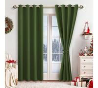 JIUZHEN Rideaux Occultants Rideau Thermique Isolant Anti Chaleur Lot de 2 Rideaux à Oeillets Isolation Lumiere Anti UV pour Chambre Maison Salon 140x260cm(LxH Vert Olive