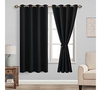 JIUZHEN Rideaux Occultants Rideau Thermique Isolant Anti Chaleur Lot de 2 Rideaux à Oeillets Isolation Lumiere Anti UV pour Chambre Maison Salon 132x137cm(LxH Noir