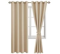 JIUZHEN Rideaux Occultants Rideau Thermique Isolant Anti Chaleur Lot de 2 Rideaux à Oeillets Isolation Lumiere Anti UV pour Chambre Maison Salon 140x228cm(LxH Beige