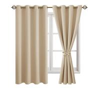 JIUZHEN Rideaux Occultants Rideau Thermique Isolant Anti Chaleur Lot de 2 Rideaux à Oeillets Isolation Lumiere Anti UV pour Chambre Maison Salon 140x175cm(LxH Beige