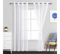 JIUZHEN Rosette - Lot de 2 voilages Blancs à œillets Semi-Transparents pour Chambre à Coucher, Salon, 132,1 x 213,4 cm de Long, avec embrasses