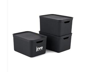 Jive Boîte de rangement avec couvercle 16 L x 3 rangement cuisine gris | Rangement bureau, organisateur de bureau, format A4, boîtes empilables, poignées pratiques, plastique facile à entretenir