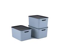 Jive Boîte de Rangement avec Couvercle 3 x 16 L A4 Fog Blue Anthracite | Rangement bureau pour documents A4, lot de 3 boîtes, 16 L par boîte, couvercles inclus, PP recyclé, organisation claire