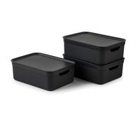 Jive Dekobox Lot de 3 boîtes de rangement 10l avec couvercle, Plastique (PP recyclé), 10l (37.5 x 27.8 x 13.5 cm), Noir