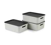 Jive Dekobox Lot de 3 boîtes de rangement 10l avec couvercle, Plastique (PP recyclé), 10l (37.5 x 27.8 x 13.5 cm), Blanc