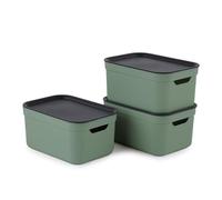Jive Dekobox Lot de 3 boîtes de rangement 5l avec couvercle, Plastique (PP recyclé), vert/anthracite, 3x5l (26.5 x 18.5 x 13.2 cm)
