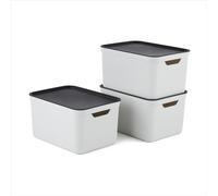 Jive Dekobox Lot de 3 boîtes de rangement avec couvercle, plastique (polypropylène recy lanc/anthracite, 3x16l (36.1 x 26.4 x 20.2 cm)