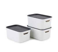 JIVE Lot de 3 boîtes de rangement avec couvercle petites 5L, A5 | Boîtes empilables avec poignées | Motif tressé | Modulables & empilables | Faciles d'entretien | blanc crème/anthracite