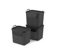 Jive Rotho Recycling Müllsystem anthrazit Set de 3 poubelles de tri 30l pour la cuisine, plastique (PP recy ris foncé, 3 x 30l (39.8 x 29.8 x 50.1 cm)