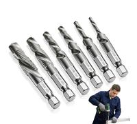 JIXLOUR Kit Taraudage Lot de 6 Forets Taraudeurs Combinés M3 M4 M5 M6 M8 M10 avec Tige Hexagonale 6 mm, Revêtement Antirouille, Outils Multifonction pour Perçage et Taraudage Simultané