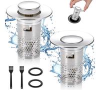 JIZZU 2 Pièces Bonde de Lavabo Pop Up avec Panier Filtrant, pour 34-40mm, A | Bouchon Lavabo Salle de Bain, Facile à Installer Anti-obstruction Filtre de Vidange D'évier pour Lavabo Baignoire Cuisine