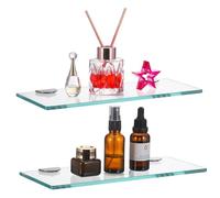 JIZZU 2PCS Etagere Salle de Bain Verre, 6mm x 30cm, Murale, Verre Trempé | Tablette Salle de Bain Clair, Etagere Murale Salle de Bain Verre pour Salle de Bains, Recevoir, panneaux de verre est de 5 kg