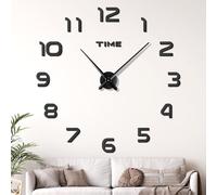 JIZZU 3D Moderne Horloge Murale, Horloge Murale Géante 60-120cm Silencieuse | Autocollant DIY Horloge Numérique Murale Metal pour Décoration de Salon Chambre Bureau, Cadeau, Noir