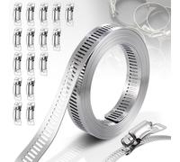 JIZZU 5M Colliers de Serrage Inox 304, Réglables, avec 16 Pièces Fixation | Bande Perforée en Métal, pour Tuyaux/Machine à Laver/Piscine/RéServoir/Automobile/Automobile/Home Gaz/Lave-Vaisselle
