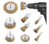 JIZZU 9Pcs Brosse Métallique pour Perceuse, Brosse Métallique Laiton Enduit Accessoire de Forage, Brosse Métallique Perceuse pour Nettoyer Rouille Éliminer Peinture Dégraissage, Ébavurage, Polissage