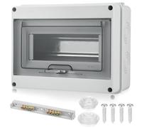 JIZZU Coffret Electrique Etanche IP65, 8 Modules Avec Terminaux et Rails Intégrés Boîte à Fusibles Distributeur en Saillie, ABS de Surface en Plastique Avec Porte Transparente