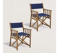 JJ. Fauteuil réalisateur en Bois Joy - Lot de 2 Fauteuils livrés montés par Lot de 2 Légers et Pratiques Tissu Spun Polyester 320g Doux et déperlant Bleu Marine