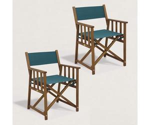 JJ. Fauteuil réalisateur en Bois Joy - Lot de 2 Fauteuils livrés montés par Lot de 2 Légers et Pratiques Tissu Spun Polyester 320g Doux et déperlant Bleu océan