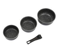 JJA Lot de 3 Casseroles en Aluminium avec Poignée Amovible Revêtement Pierre 16/18/20 cm Compatibles Tous Feux Noir