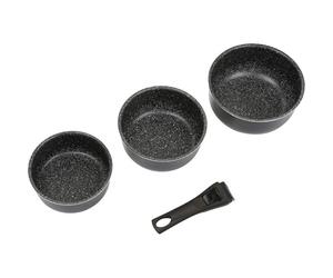 JJA Lot de 3 Casseroles en Aluminium avec Poignée Amovible Revêtement Pierre 16/18/20 cm Compatibles Tous Feux Noir