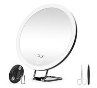 JJhxr Miroir grossissant 20X avec lumière, Grand Miroir grossissant de Maquillage 6 », Miroir de Maquillage 3 Couleurs à intensité Variable avec Support de Table 360°, avec 3 ventouses