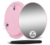 JJhxr Miroir grossissant x30, miroir grossissant rond de 15,2 cm avec 3 ventouses, grossissement de voyage 30x et kit de pince à épiler - Utilisation pour le maquillage, enlever les points noirs et