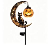 JJIAGOLD Lampe Solaire Piquet Jardin Croissant Lune Fantôme Chat Citrouille LED，Citrouille Chat Noir