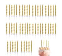 JJiaoLinin Bougie Anniversaire,Pack de 50 Spirale Bougies Gâteaux, Métalliques Bougies à Gâteau avec Support,pour la Décoration de Gâteaux de Mariage et de fête d'anniversaire (Or）