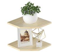 JJL Étagère d'angle 30 cm - Fixation Murale avec Trou de Fil, 2 Niveaux 33,7 cm Profond, Étagère d'angle en Bois à Suspendre pour Rangement Mural, Grain de Bois Blanc Clair