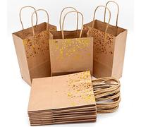 JJQHYC 18 Pièces Sacs Cadeaux avec Poignée Sac en Papier Kraft Petit Pochette Sac Anniversaire Sacs de Fête pour Noël Mariage Anniversaire (Or)