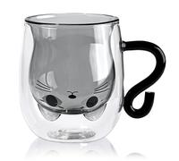 JJQHYC Tasse Chat Noir Tasse à Café en Verre à Double, Tasse Expresso, Tasse a The, Cadeau Chat pour Femme, Tasse en Verre avec Poignée Cadeau d'anniversaire et de Noël