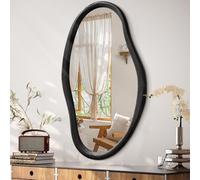 JJUUYOU Miroir mural asymétrique en bois noir - 90 x 60 cm - Grand miroir décoratif à suspendre pour salle de bain, dressing, salon