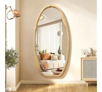 JJUUYOU Miroir mural avec cadre en bois irrégulier - Miroir asymétrique pour mur - 100 x 50 cm - Miroir décoratif en bois à suspendre pour salle de bain, chambre à coucher, salon, vestiaire, entrée en
