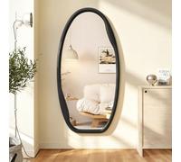JJUUYOU Miroir mural irrégulier avec cadre en bois noir - 100 x 50 cm - Grand miroir suspendu asymétrique moderne horizontal ou vertical pour salon, salle de bain, entrée, chambre à coucher, ferme
