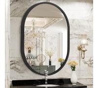 JJUUYOU Miroir ovale noir avec cadre en métal pour salle de bain - 45,7 x 66 cm - Miroir de courtoisie en verre trempé antirouille - À suspendre horizontalement ou verticalement