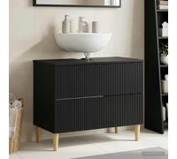 Jkghdrt Arnhem Armoire de lavabo en bois Noir 82 x 41 x 59 cm | Matériau en bois, résistant à l'humidité, plusieurs compartiments, tiroirs et portes, profil fin, minimaliste