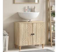 Jkghdrt Meuble de lavabo en chêne Sonoma 59,5 x 31,5 x 59 cm | Résistant à l'humidité, portes réversibles, plusieurs compartiments, surface facile d'entretien, profil fin