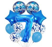 JKGOO Ballons bleus pour 7e anniversaire de garçon - 81,3 cm - Kit de ballons en latex pour anniversaire de garçon - Ballon gonflable en forme d'étoile et confettis - Accessoires de fête pour garçon