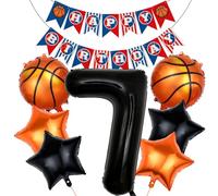 JKGOO Ballons en forme de chiffre de basket-ball de 101,6 cm pour 7e anniversaire, décorations de fête de basket-ball pour anniversaire, kit d'arche de ballons en aluminium Mylar Fournitures pour fête