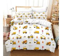 JLCZBT Parure de lit enfant 135 x 200 cm, motif pelle mécanique, tracteur et voitures, design de dessins animés en 3D, ensemble de literie pour enfants et filles avec taie d'oreiller (A-2, 220 x 240)