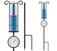 JMBay Pluviomètre d'extérieur avec thermomètre, jauge de Pluie d'extérieur la Mieux notée, jauge de Pluie pour Cour, Compteur d'eau de Pluie avec Tube en Plastique épais et Piquet en métal Duralbe